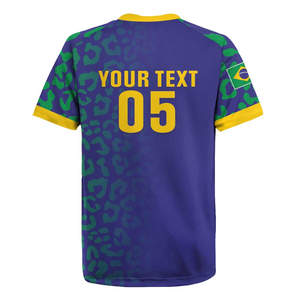 Custom Brazil Football Rugby Jersey With Leopard Pattern