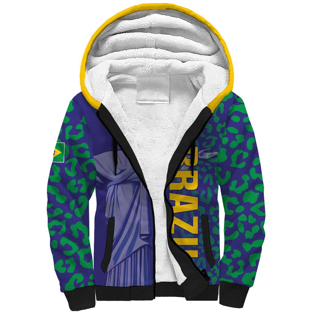 Custom Brazil Football Sherpa Hoodie With Leopard Pattern