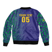 Custom Brazil Football Sleeve Zip Bomber Jacket With Leopard Pattern