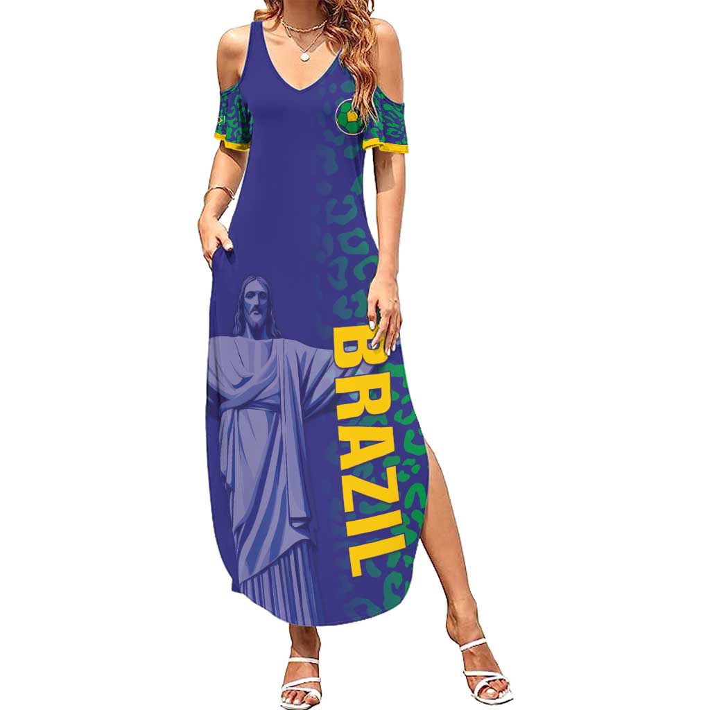 Custom Brazil Football Summer Maxi Dress With Leopard Pattern