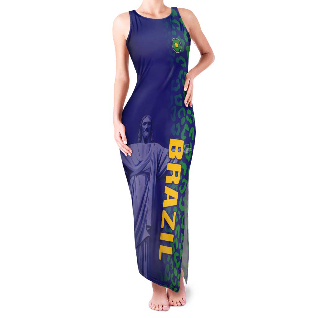Custom Brazil Football Tank Maxi Dress With Leopard Pattern
