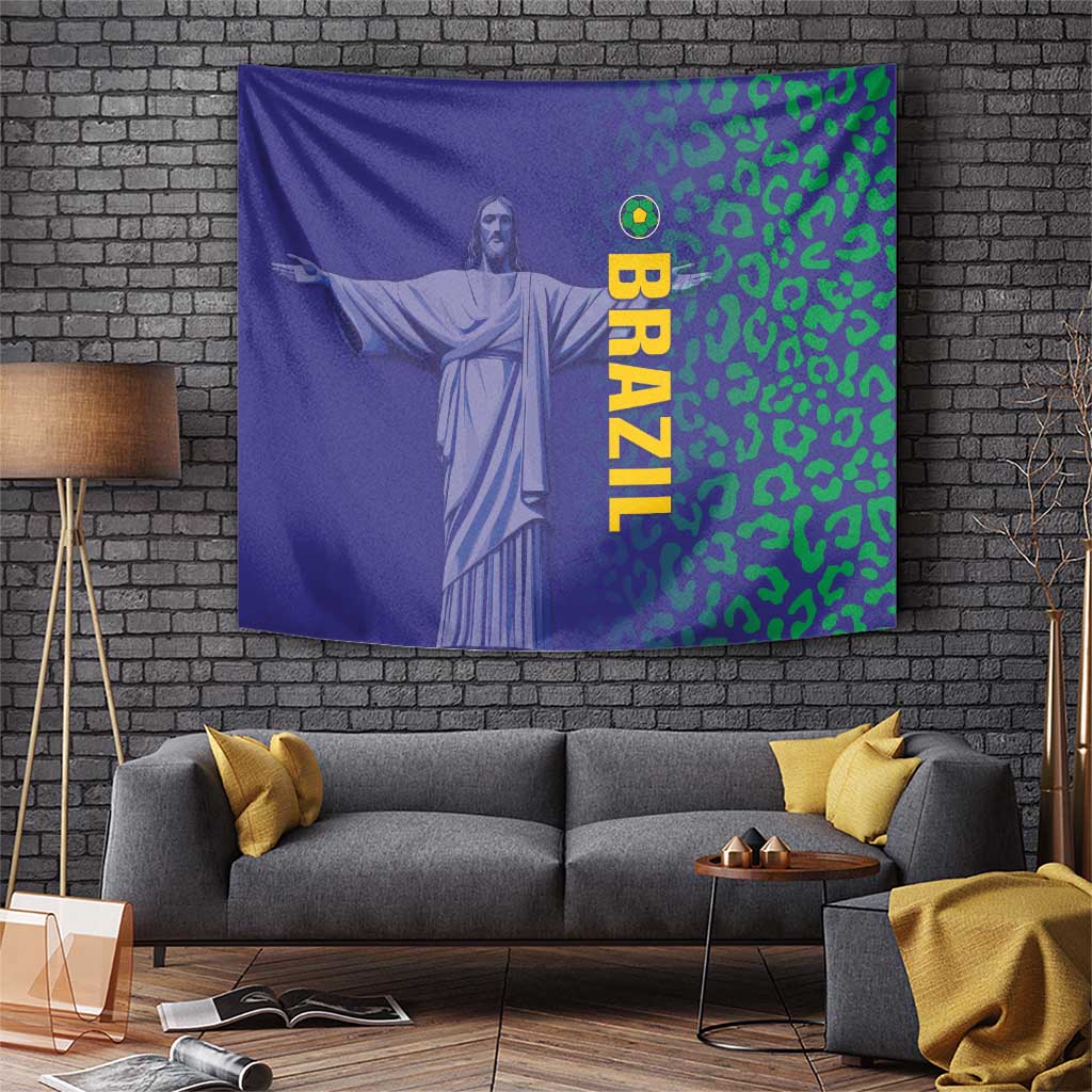 Brazil Football Tapestry With Leopard Pattern