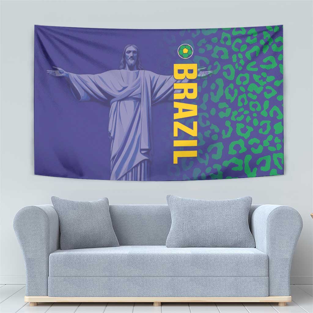 Brazil Football Tapestry With Leopard Pattern