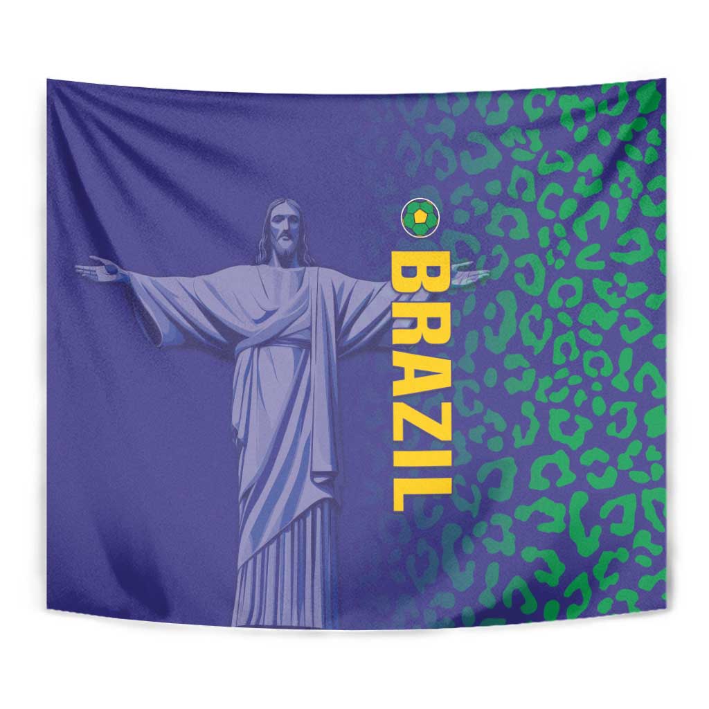 Brazil Football Tapestry With Leopard Pattern