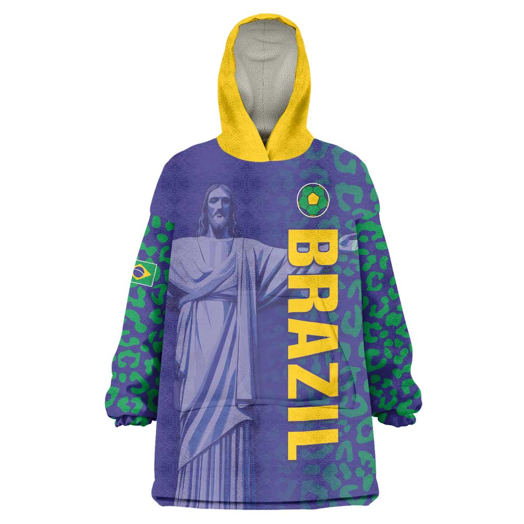 Custom Brazil Football Wearable Blanket Hoodie With Leopard Pattern