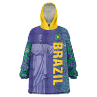 Custom Brazil Football Wearable Blanket Hoodie With Leopard Pattern