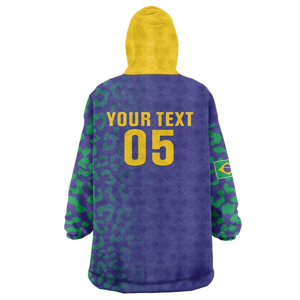 Custom Brazil Football Wearable Blanket Hoodie With Leopard Pattern