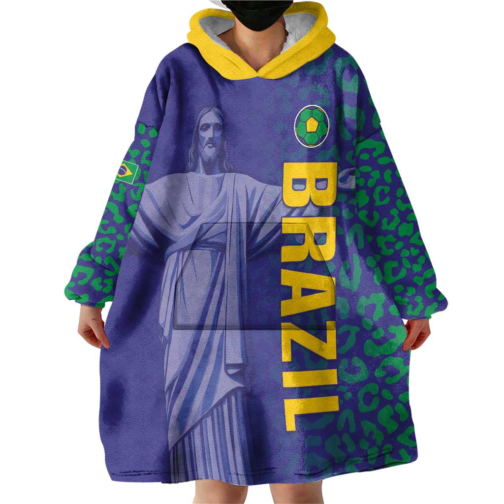 Custom Brazil Football Wearable Blanket Hoodie With Leopard Pattern