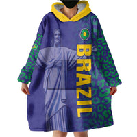 Custom Brazil Football Wearable Blanket Hoodie With Leopard Pattern
