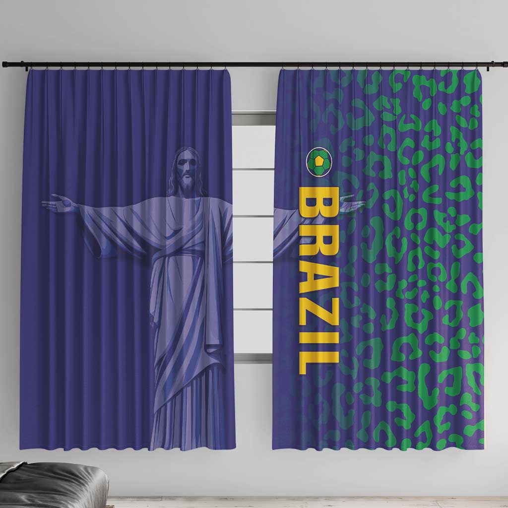 Brazil Football Window Curtain With Leopard Pattern