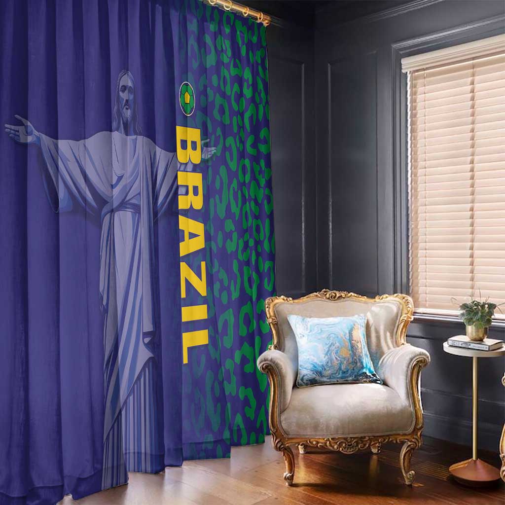Brazil Football Window Curtain With Leopard Pattern