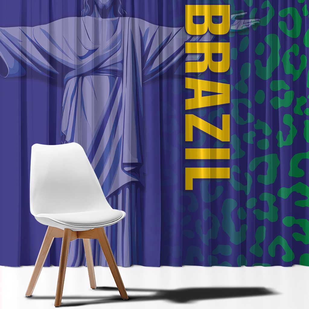 Brazil Football Window Curtain With Leopard Pattern