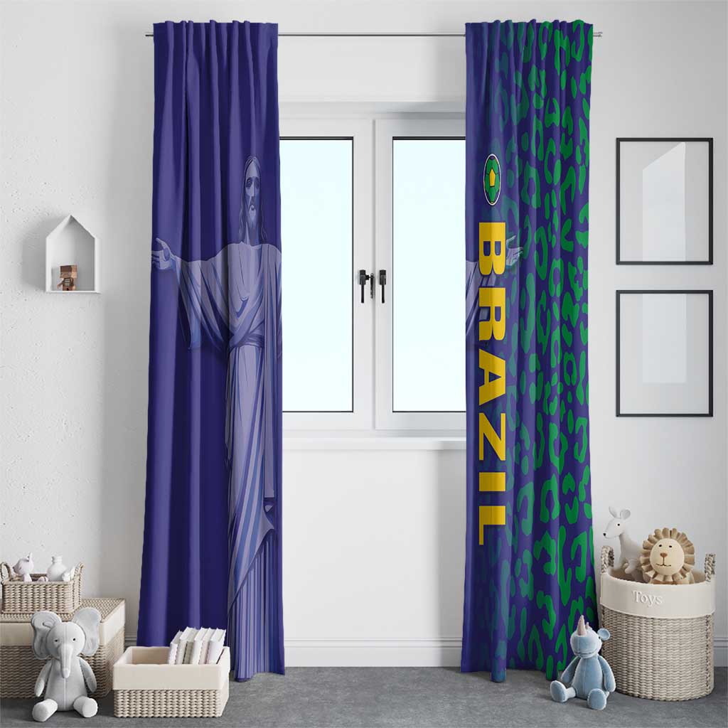 Brazil Football Window Curtain With Leopard Pattern