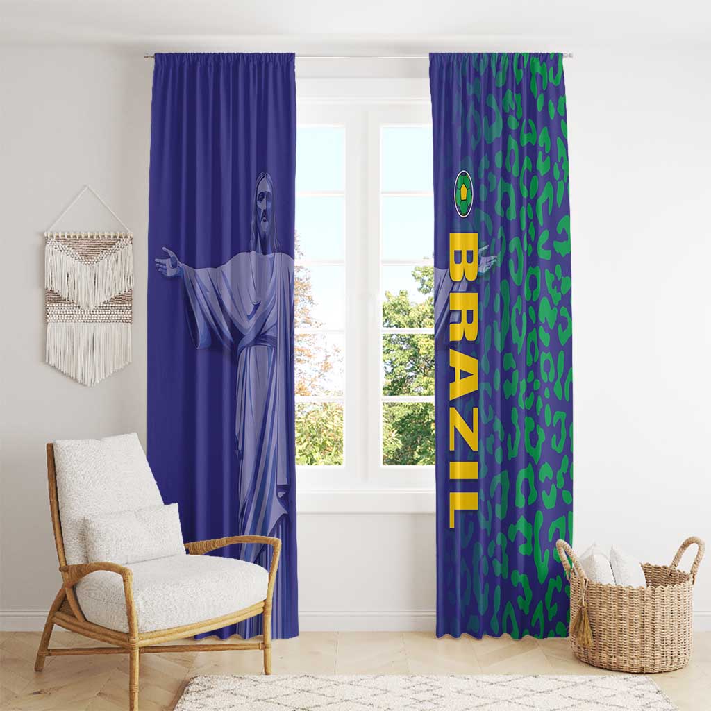 Brazil Football Window Curtain With Leopard Pattern