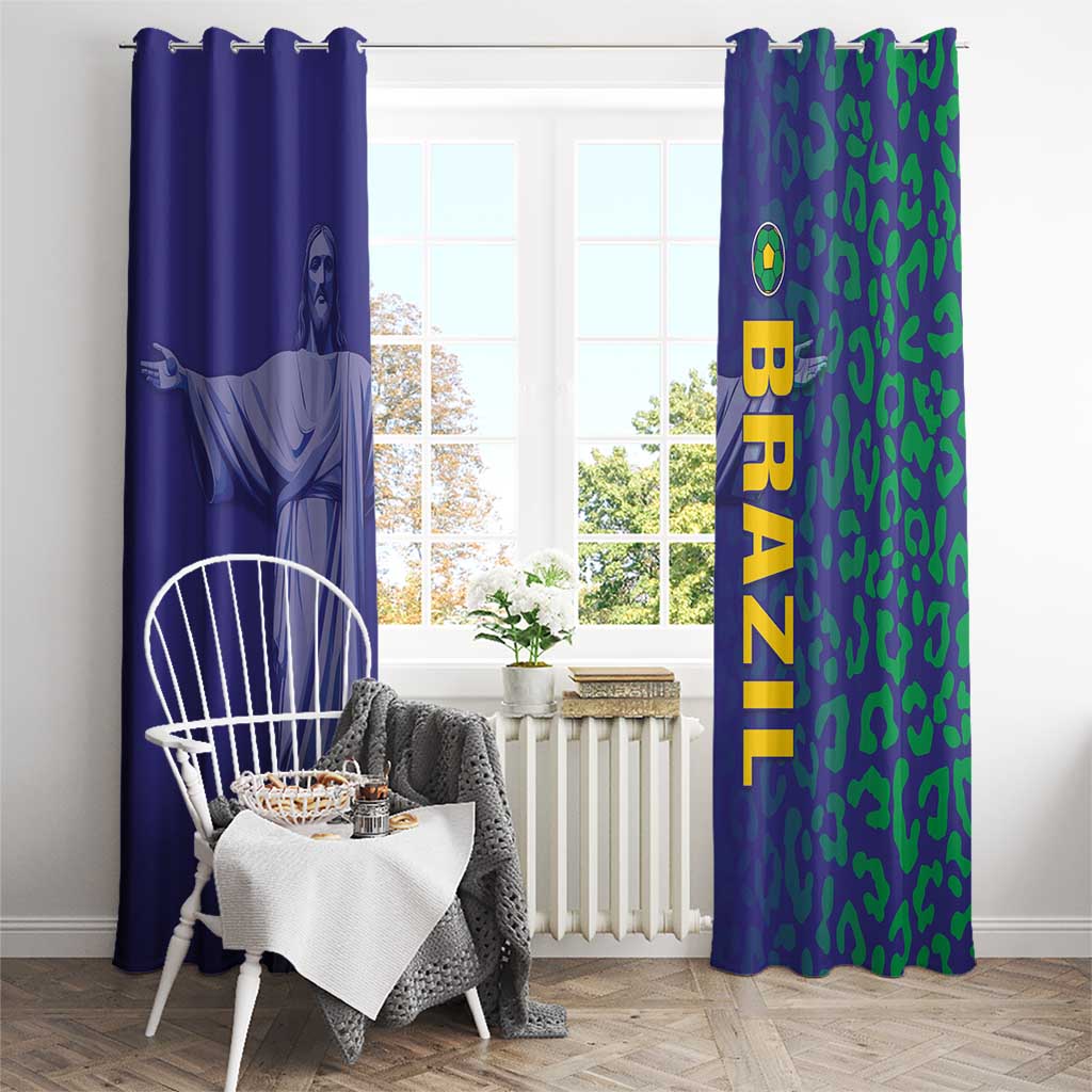 Brazil Football Window Curtain With Leopard Pattern