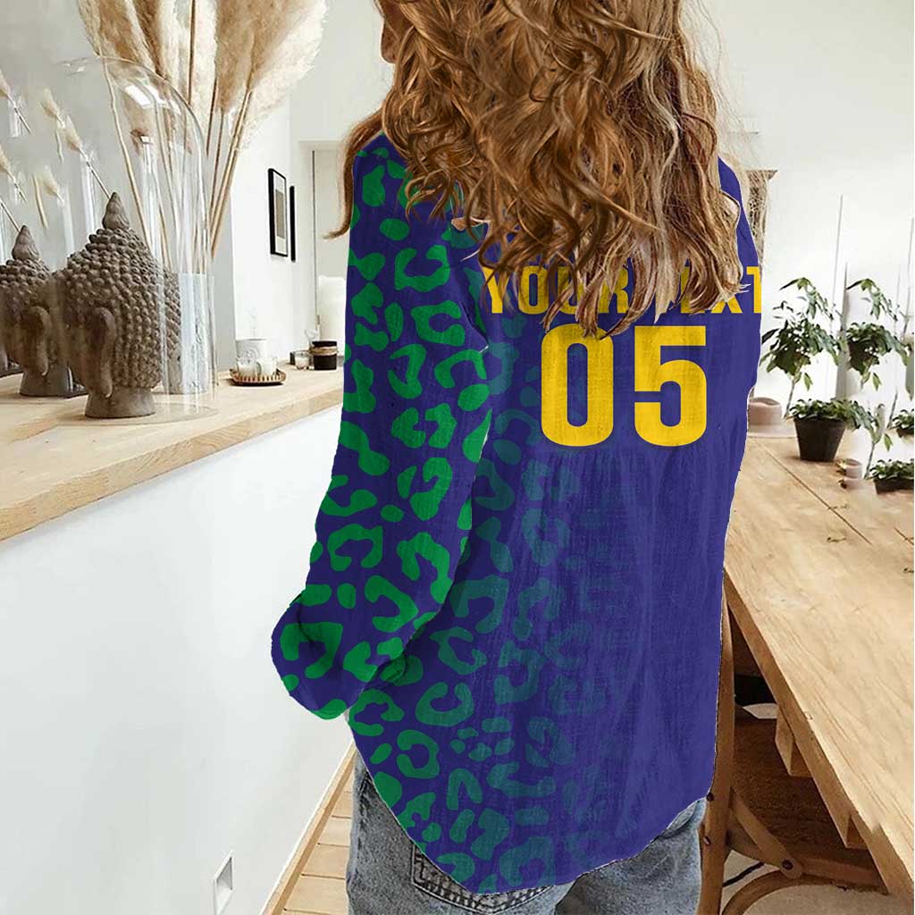 Custom Brazil Football Women Casual Shirt With Leopard Pattern