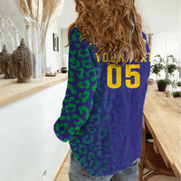 Custom Brazil Football Women Casual Shirt With Leopard Pattern