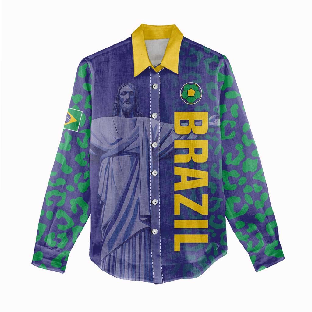 Custom Brazil Football Women Casual Shirt With Leopard Pattern