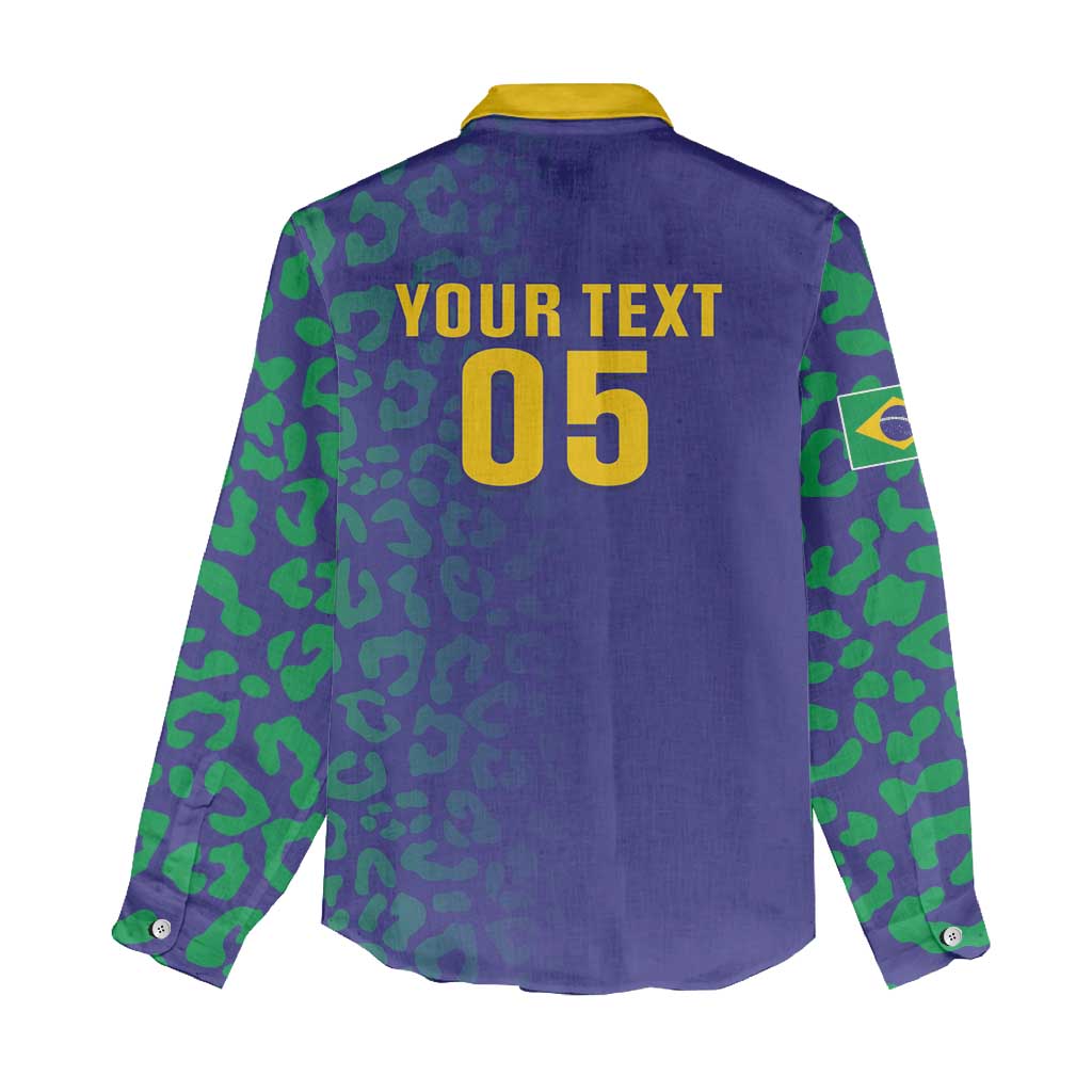 Custom Brazil Football Women Casual Shirt With Leopard Pattern