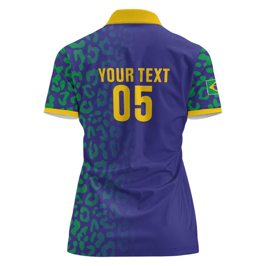 Custom Brazil Football Women Polo Shirt With Leopard Pattern