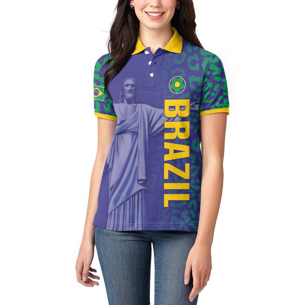 Custom Brazil Football Women Polo Shirt With Leopard Pattern