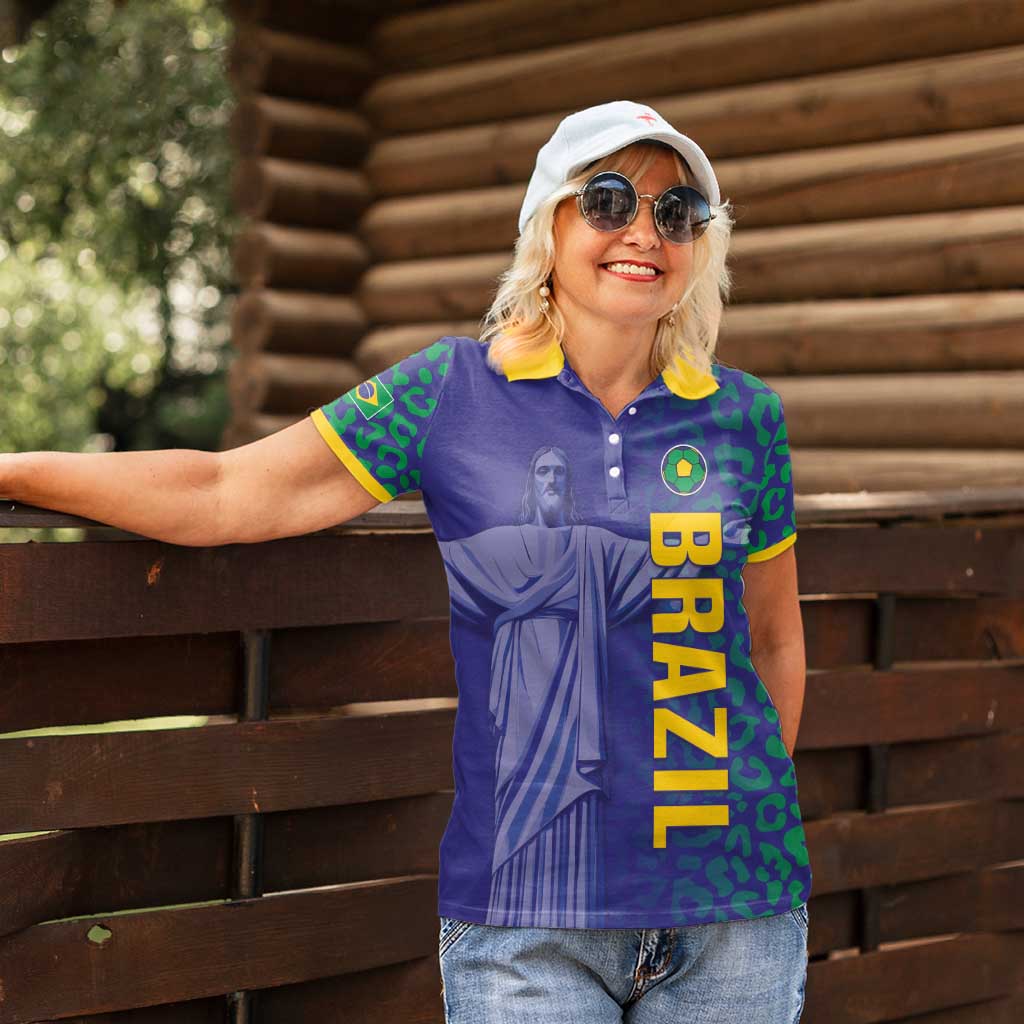 Custom Brazil Football Women Polo Shirt With Leopard Pattern