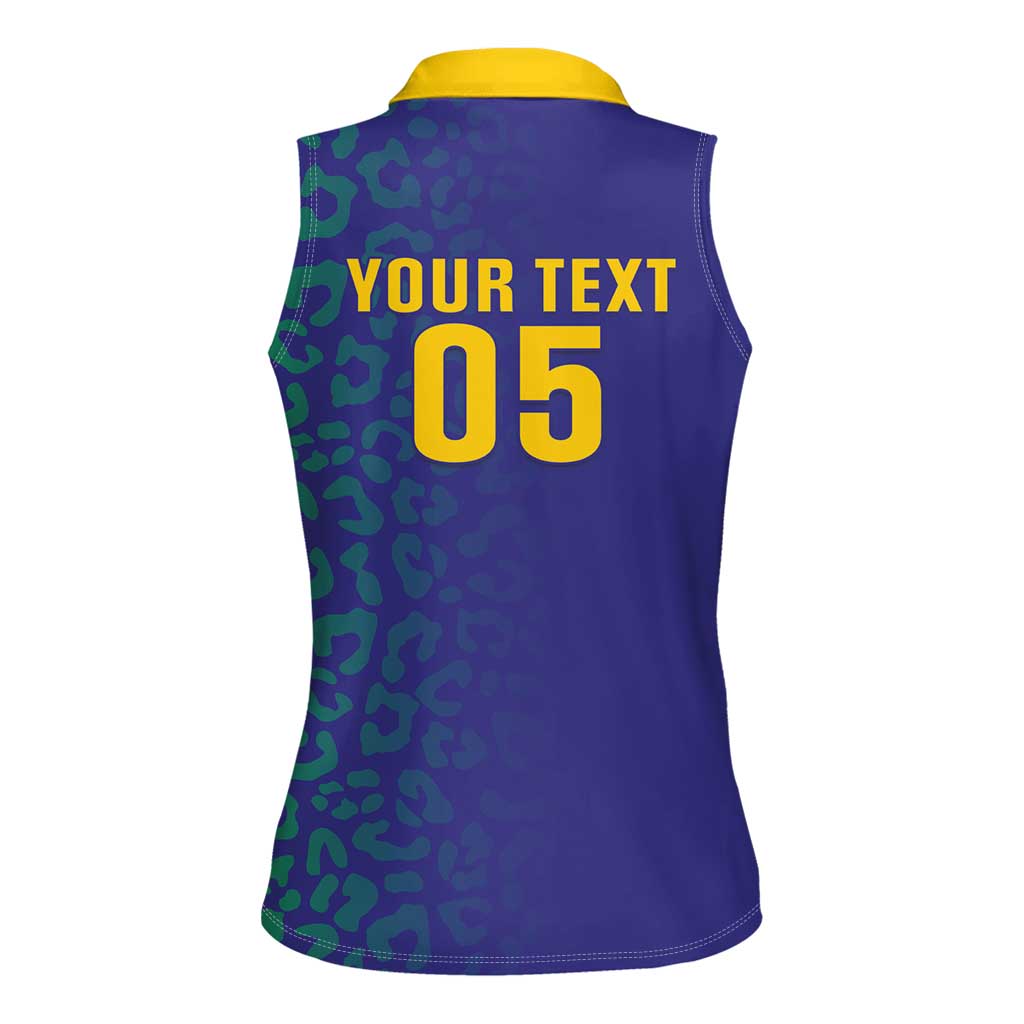 Custom Brazil Football Women Sleeveless Polo Shirt With Leopard Pattern
