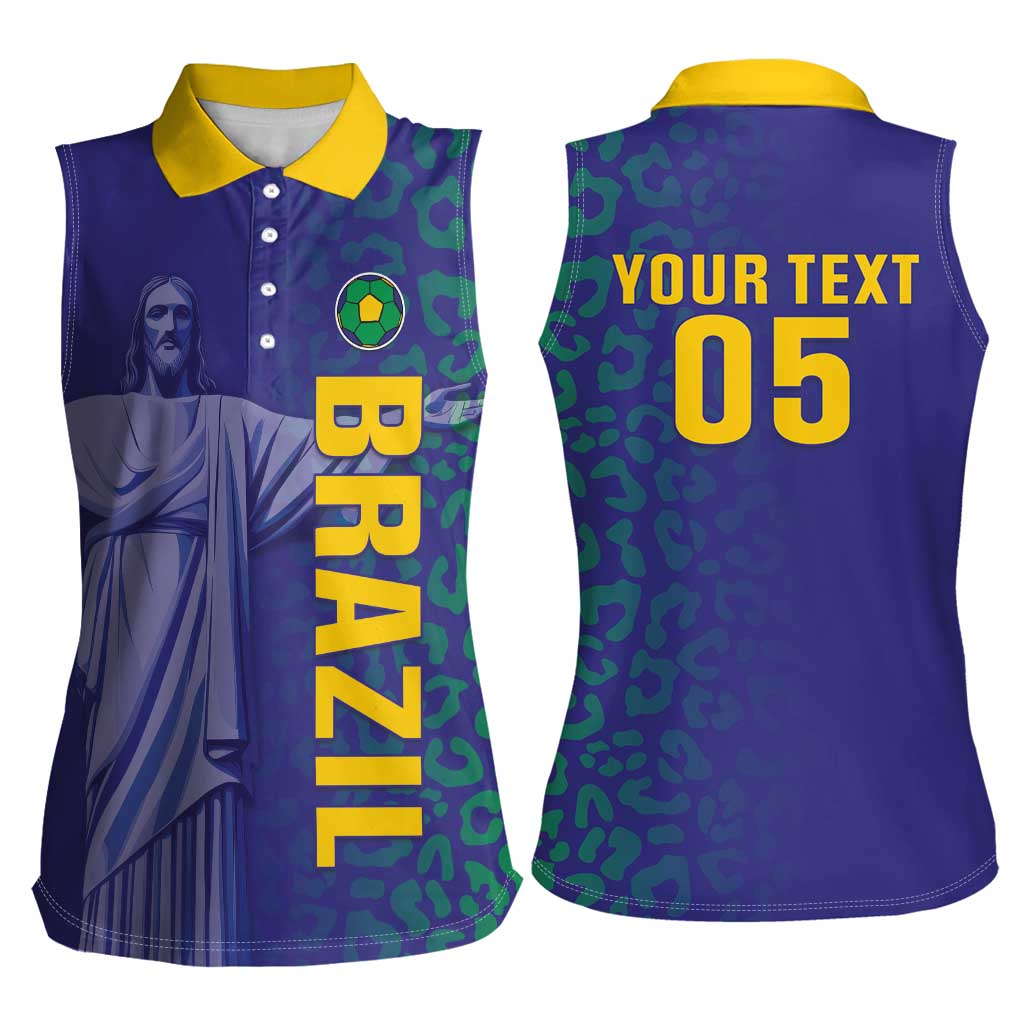 Custom Brazil Football Women Sleeveless Polo Shirt With Leopard Pattern