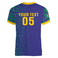 Custom Brazil Football Women V-Neck T-Shirt With Leopard Pattern