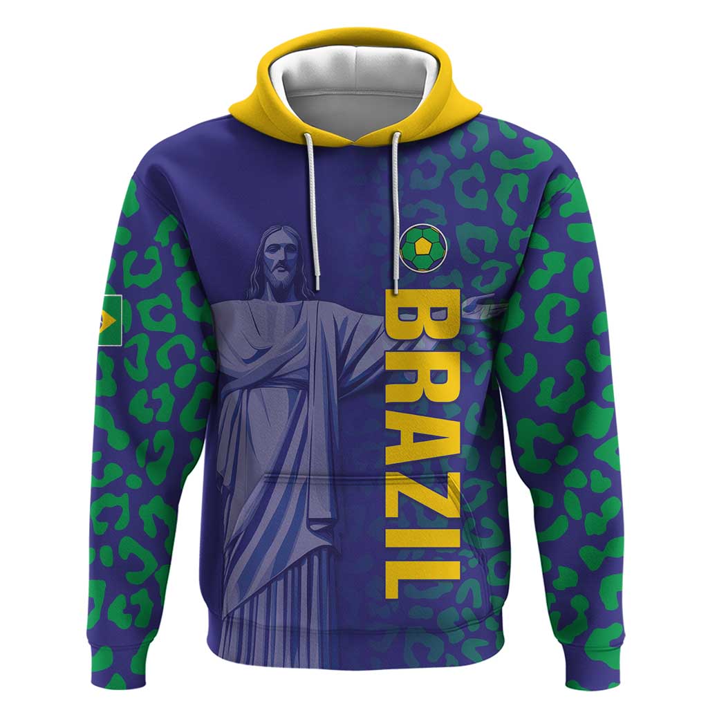 Custom Brazil Football Zip Hoodie With Leopard Pattern