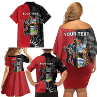 Personalized Antigua and Barbuda Family Matching Off Shoulder Short Dress and Hawaiian Shirt Land Of 365 Beaches