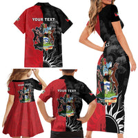 Personalized Antigua and Barbuda Family Matching Short Sleeve Bodycon Dress and Hawaiian Shirt Land Of 365 Beaches