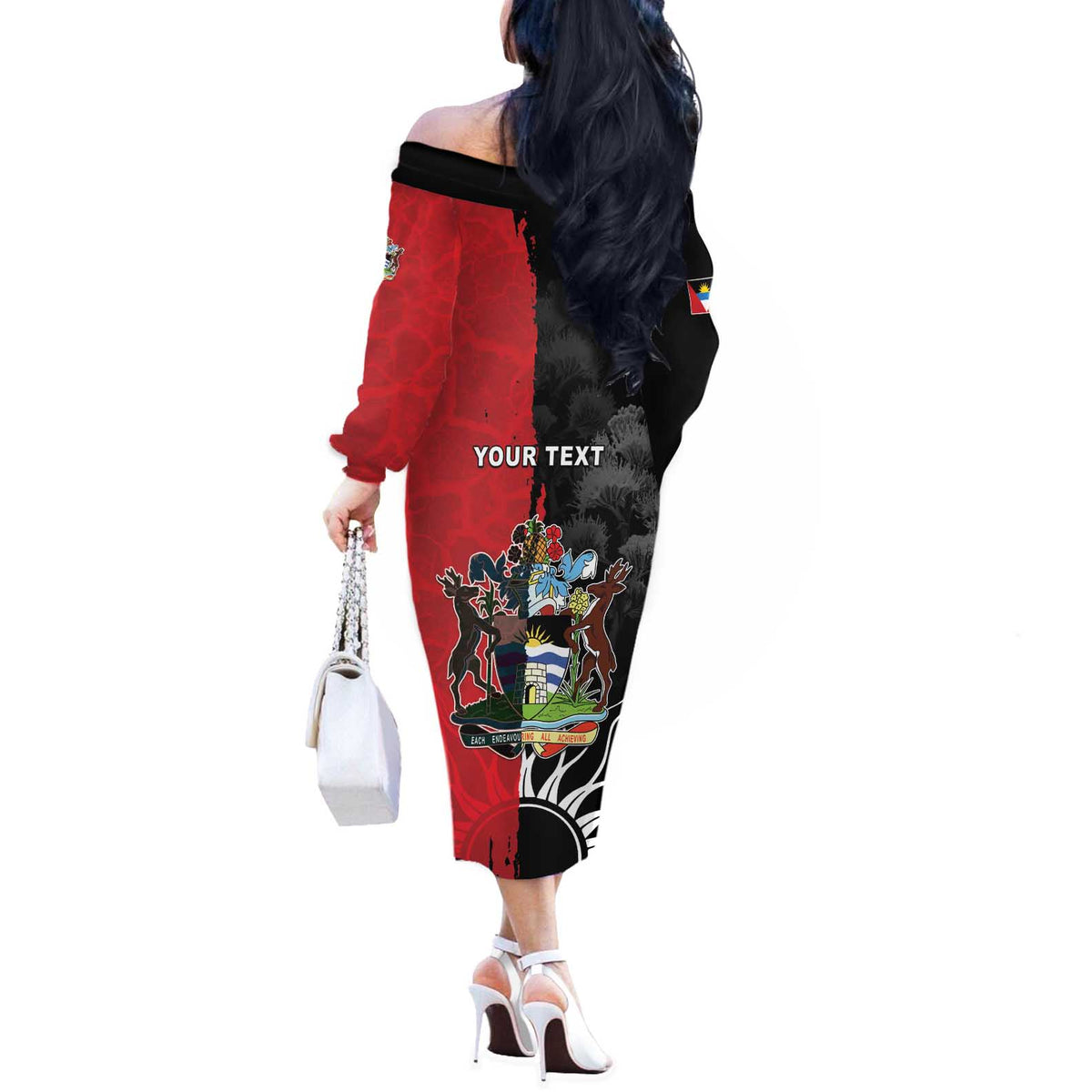 Personalized Antigua and Barbuda Off The Shoulder Long Sleeve Dress Land Of 365 Beaches