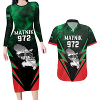 Personalized Martinique 972 Couples Matching Long Sleeve Bodycon Dress and Hawaiian Shirt Matnik Map
