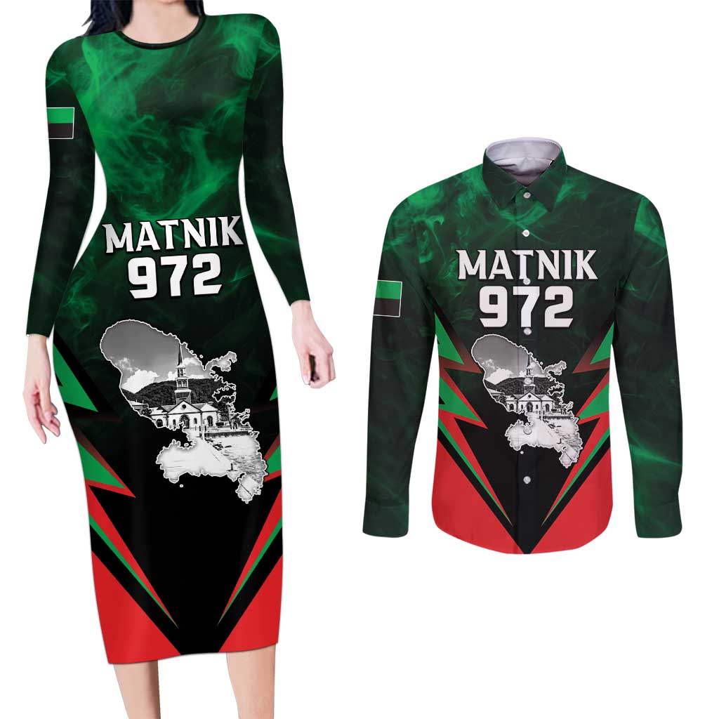Personalized Martinique 972 Couples Matching Long Sleeve Bodycon Dress and Long Sleeve Button Shirt Matnik Map