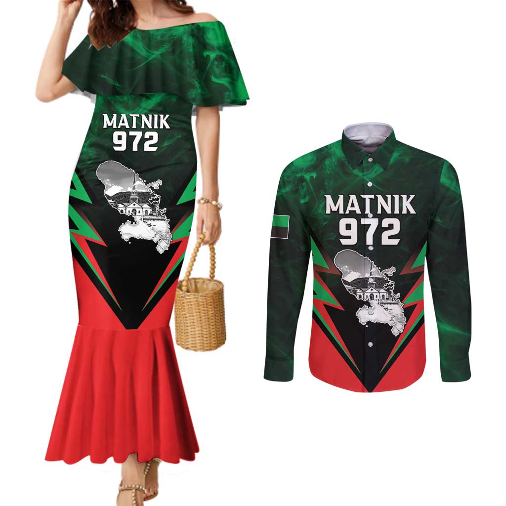 Personalized Martinique 972 Couples Matching Mermaid Dress and Long Sleeve Button Shirt Matnik Map