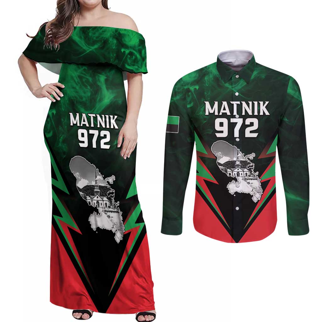 Personalized Martinique 972 Couples Matching Off Shoulder Maxi Dress and Long Sleeve Button Shirt Matnik Map