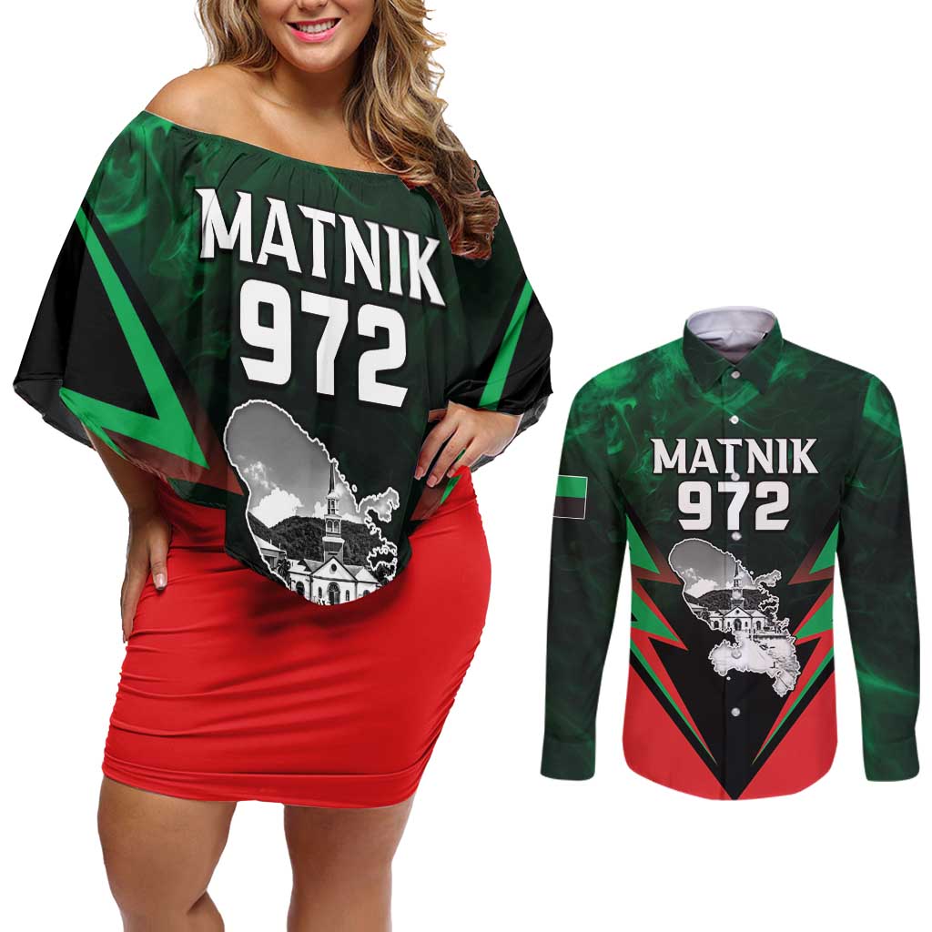 Personalized Martinique 972 Couples Matching Off Shoulder Short Dress and Long Sleeve Button Shirt Matnik Map