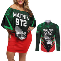 Personalized Martinique 972 Couples Matching Off Shoulder Short Dress and Long Sleeve Button Shirt Matnik Map