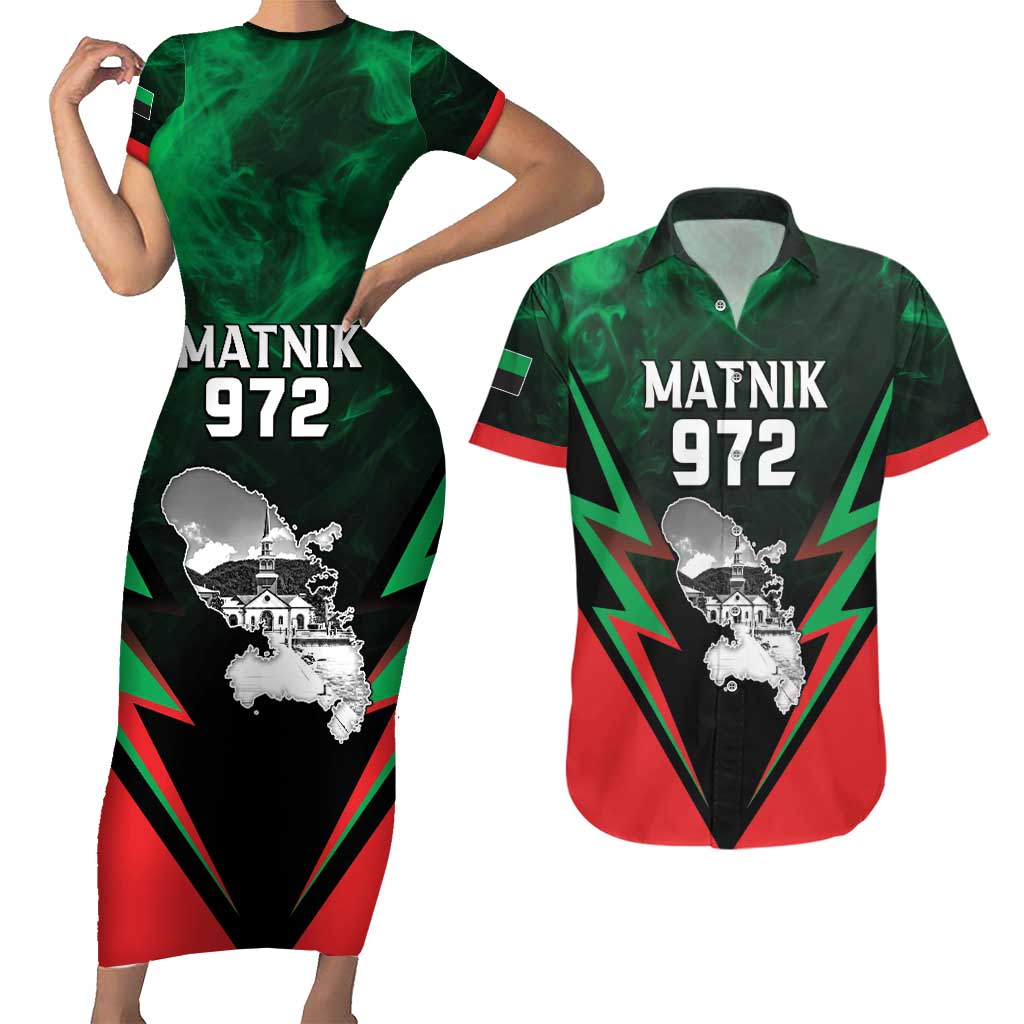 Personalized Martinique 972 Couples Matching Short Sleeve Bodycon Dress and Hawaiian Shirt Matnik Map