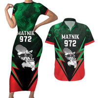 Personalized Martinique 972 Couples Matching Short Sleeve Bodycon Dress and Hawaiian Shirt Matnik Map