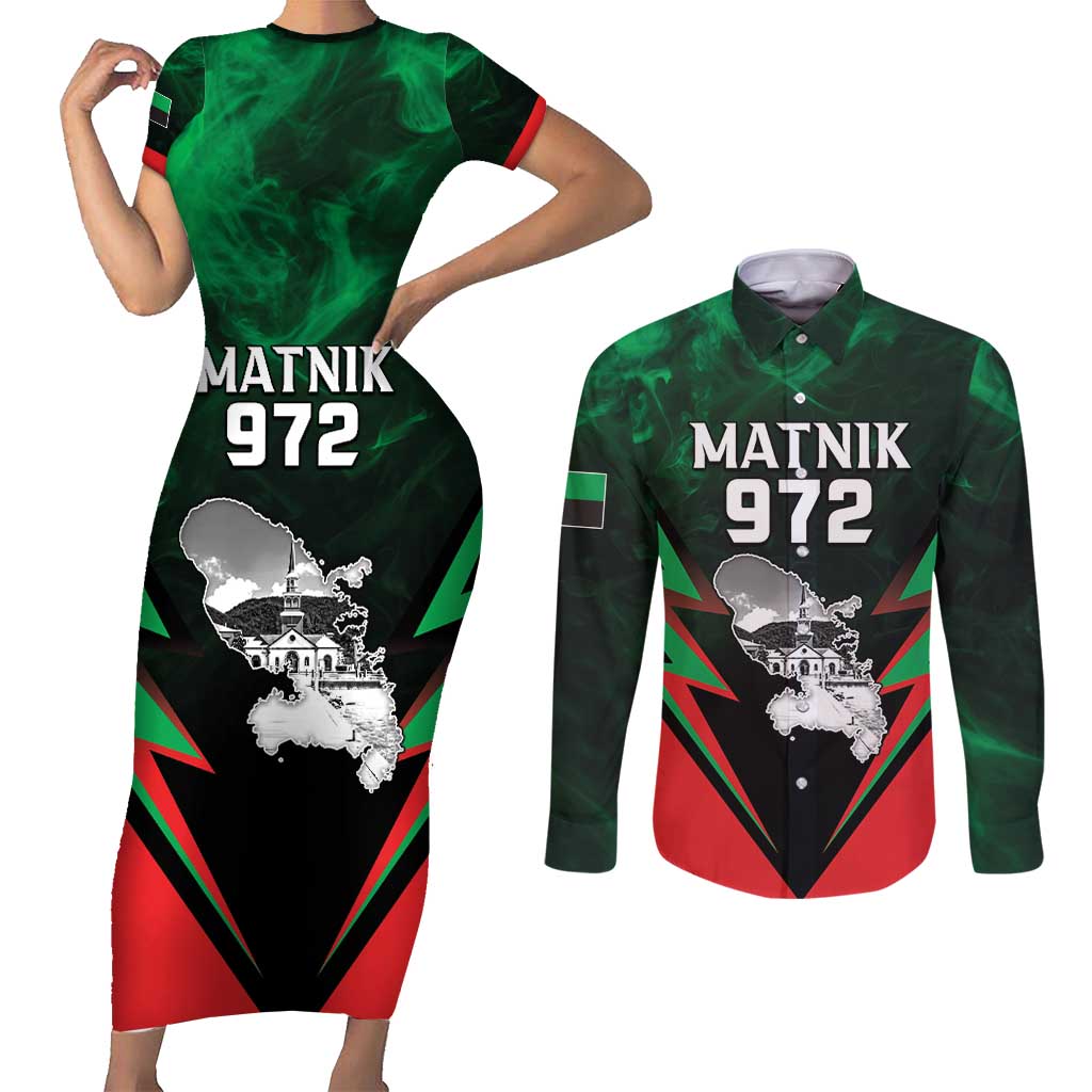 Personalized Martinique 972 Couples Matching Short Sleeve Bodycon Dress and Long Sleeve Button Shirt Matnik Map