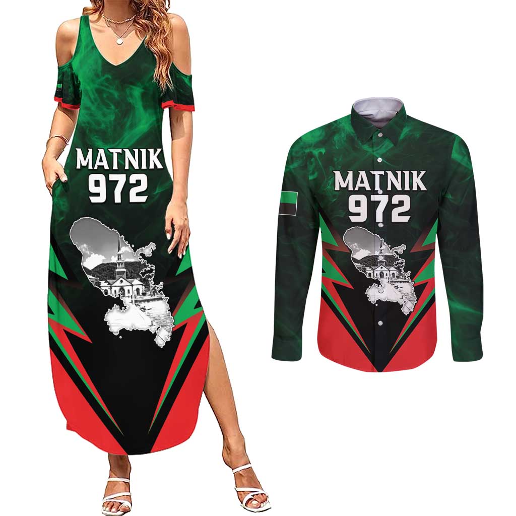 Personalized Martinique 972 Couples Matching Summer Maxi Dress and Long Sleeve Button Shirt Matnik Map