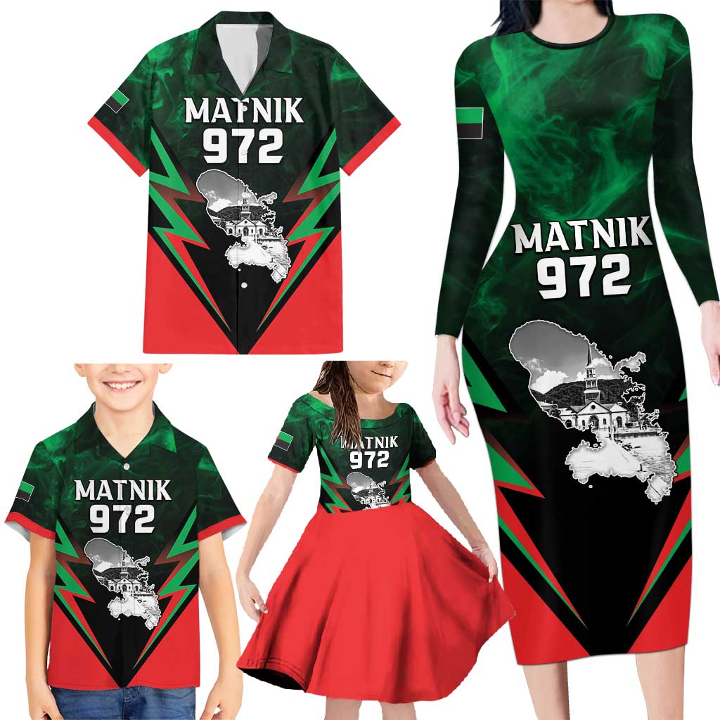 Personalized Martinique 972 Family Matching Long Sleeve Bodycon Dress and Hawaiian Shirt Matnik Map