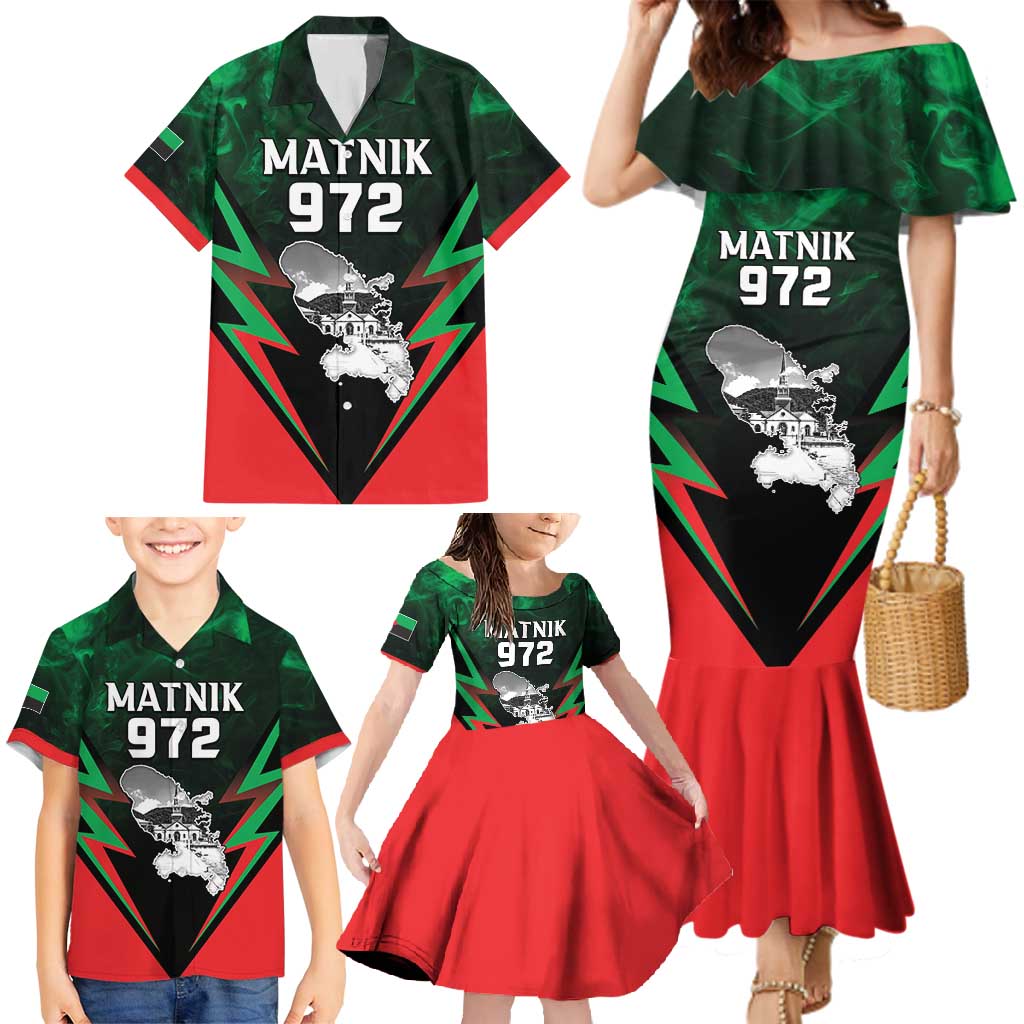 Personalized Martinique 972 Family Matching Mermaid Dress and Hawaiian Shirt Matnik Map