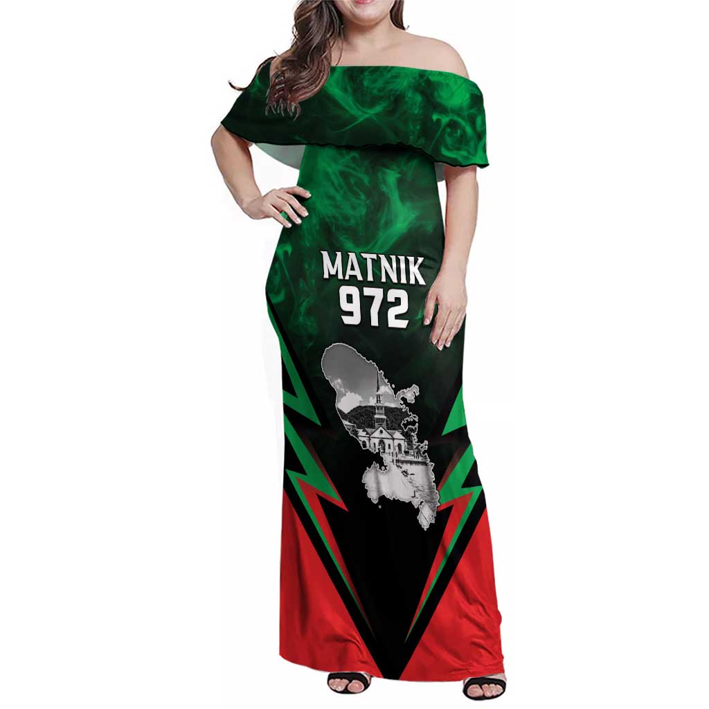 Personalized Martinique 972 Family Matching Off Shoulder Maxi Dress and Hawaiian Shirt Matnik Map