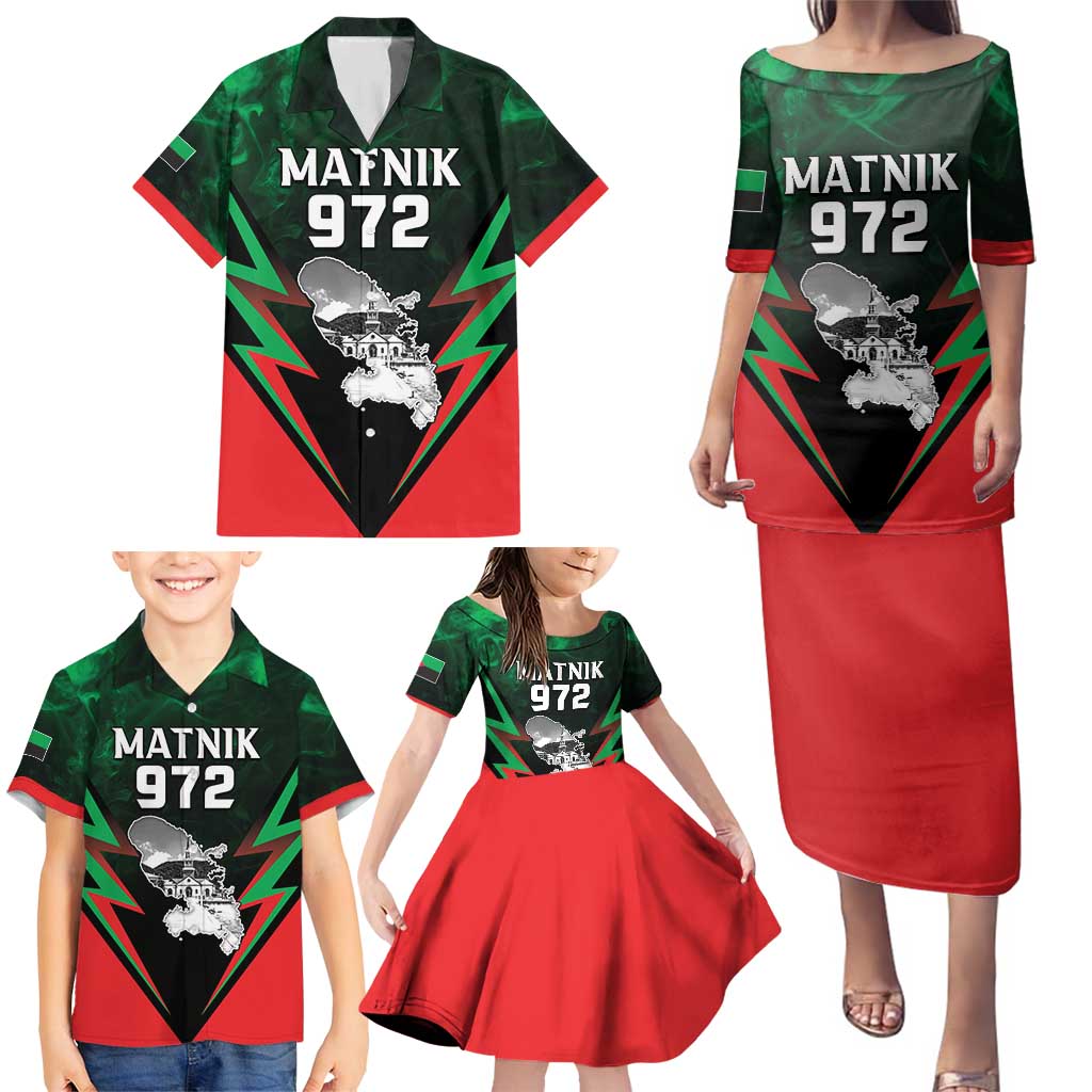 Personalized Martinique 972 Family Matching Puletasi and Hawaiian Shirt Matnik Map