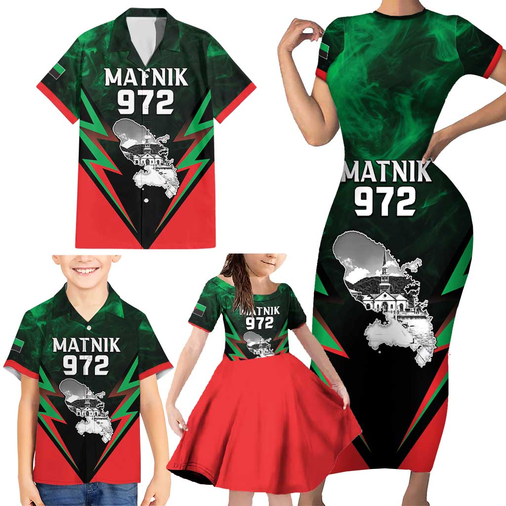 Personalized Martinique 972 Family Matching Short Sleeve Bodycon Dress and Hawaiian Shirt Matnik Map