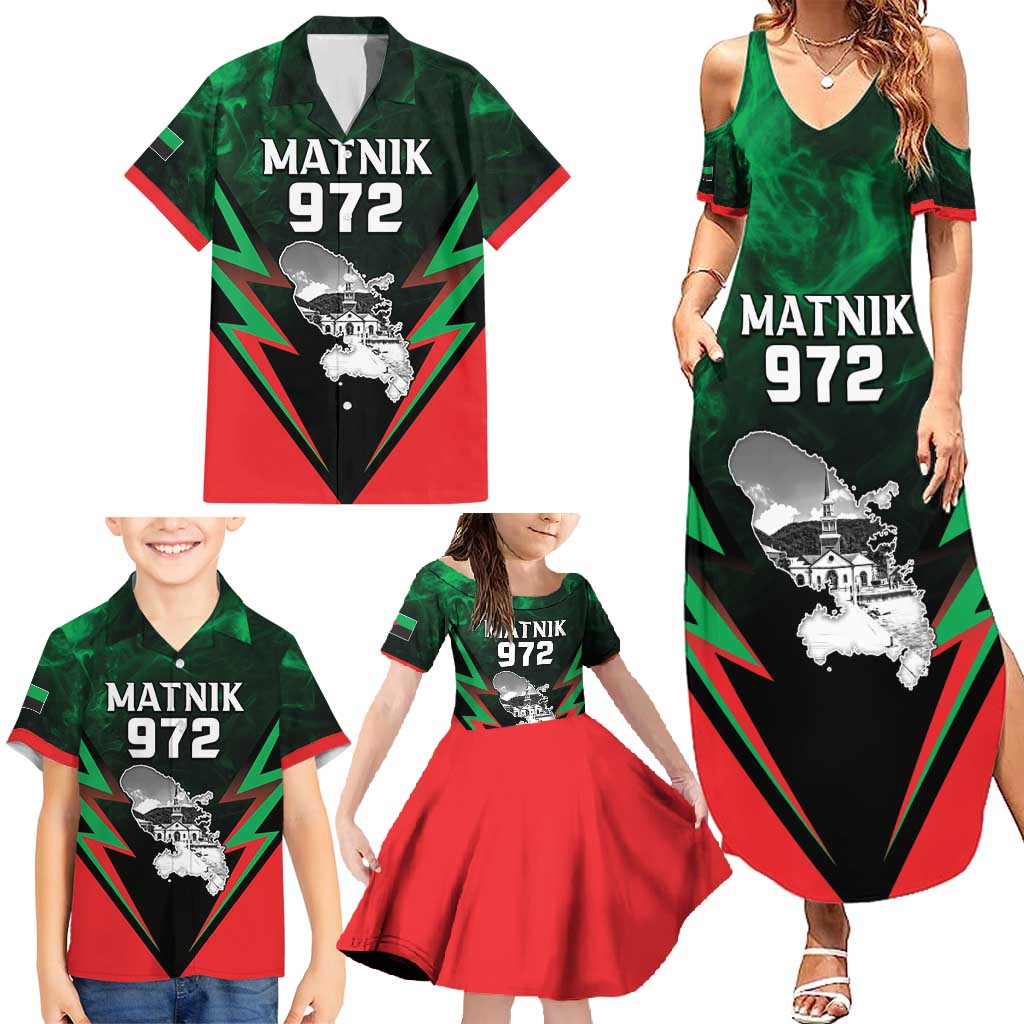 Personalized Martinique 972 Family Matching Summer Maxi Dress and Hawaiian Shirt Matnik Map
