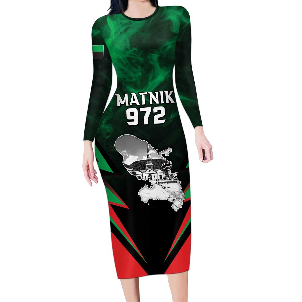 Personalized Martinique 972 Long Sleeve Bodycon Dress Matnik Map